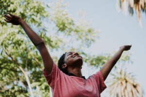 Woman happy after justice in San Jose sexual abuse case.