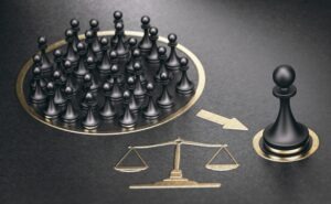 The photo depicts chess pieces becoming powerful after hiring a Los Angeles class action lawsuit lawyer.